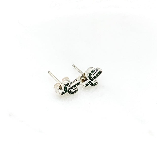 Green Cactus Stud Earrings, Sterling Silver Earrings, Cute Cacti Earrings, Dainty Christmas Gift, Desert Jewelry, Gift for Daughter