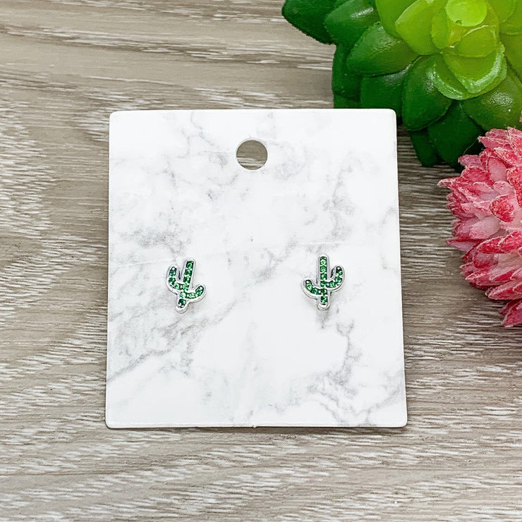 Green Cactus Stud Earrings, Sterling Silver Earrings, Cute Cacti Earrings, Dainty Minimalist Jewelry, Desert Jewelry, Gift for Daughter