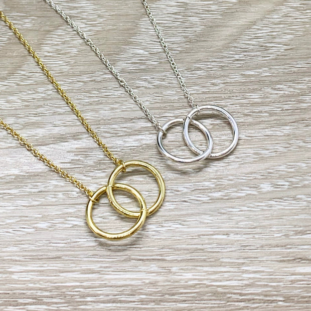 Mother of Two Gift, Necklace for Mom from Kids, Linked Circles Necklace, 2 Circle Pendant, Mom Gift from Sons, Gift for Mama, Mother Gift