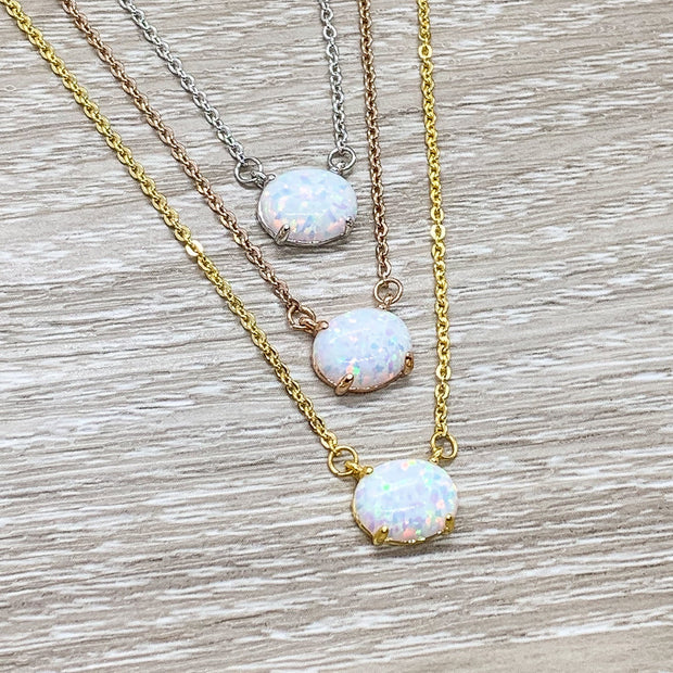 Bonus Daughter Gift, Oval Opalite Necklace, Birthstone Pendant, Unbiological Daughter Gift, Gift for Stepdaughter, Birthday Gift for Her