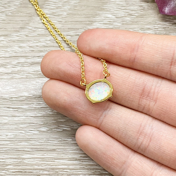 Bonus Daughter Gift, Oval Opalite Necklace, Birthstone Pendant, Unbiological Daughter Gift, Gift for Stepdaughter, Birthday Gift for Her