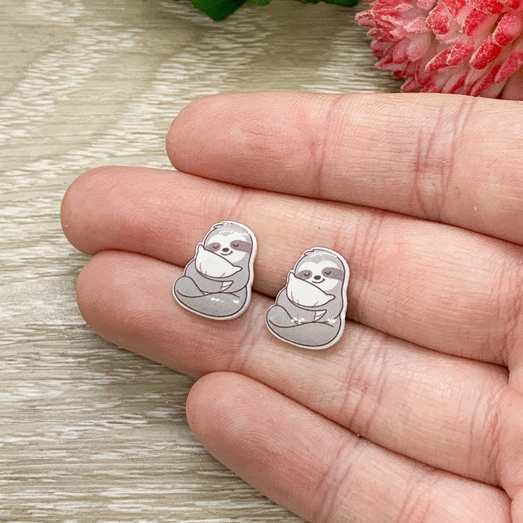 Sloth Earrings, Tiny Shrink Plastic Stud Earrings, Animal Lover Jewelry, Cute Earrings, Unique Jewelry, Gift for Daughter, Sister Gift