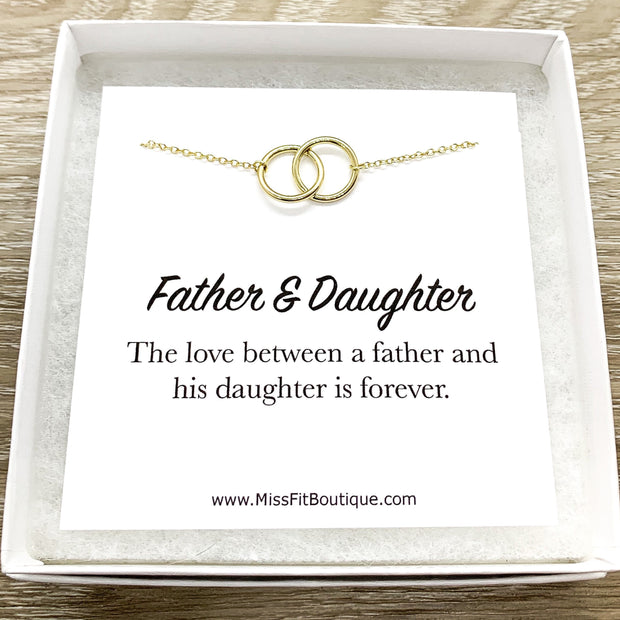 Father & Daughter Necklace with Gift Box, Linked Circles Necklace, 2 Circle Pendants, Gift for Daughter, Stepdaughter Necklace, Birthday