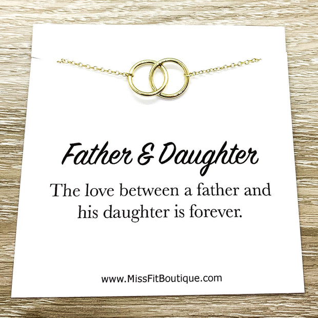 Father & Daughter Necklace with Gift Box, Linked Circles Necklace, 2 Circle Pendants, Gift for Daughter, Stepdaughter Necklace, Birthday