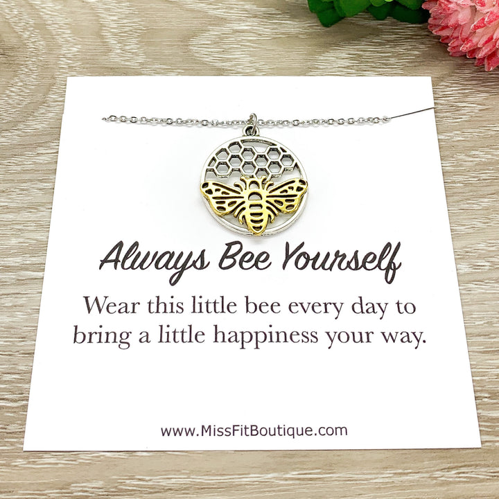 Always Bee Yourself, Bee with Honeycomb Necklace with Card, Gift Box