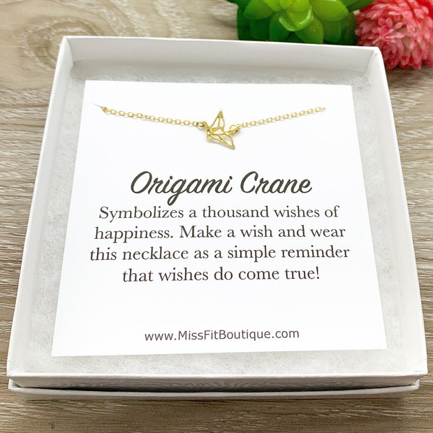 Origami Crane Necklace with Personalized Card, Bird Jewelry, Nature Lover Jewelry, Friendship Necklace, Motivational Gift, Inspirational