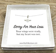 Sorry For Your Loss Card, Sterling Silver Pearl Angel Pendant, Tiny Angel Necklace, Remembrance Gift, Bereavement Gift for Women