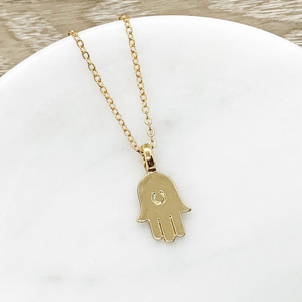 Hamsa Hand Necklace Gold, Protection Gift, Spiritual Jewelry, Simple Reminder Gift, Hand of Fatima Necklace, Gift for Her, Stocking Stuffer