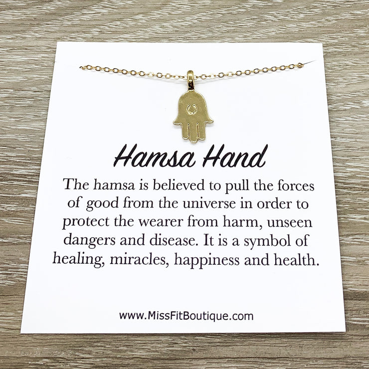 Hamsa Hand Necklace Gold, Protection Gift, Spiritual Jewelry, Simple Reminder Gift, Hand of Fatima Necklace, Gift for Her, Stocking Stuffer