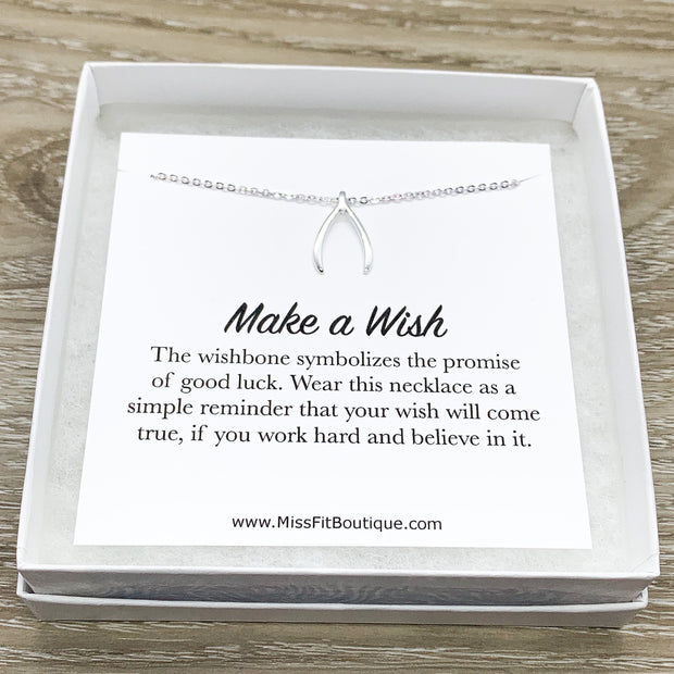 Make a Wish Necklace, Wishbone Pendant, Lucky Charm Jewelry, Gift for Friend, Friendship Jewelry, Gift for Daughter, Birthday Gift for Women