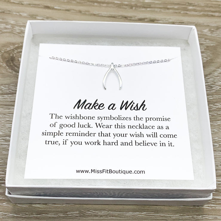 Make a Wish Necklace, Wishbone Pendant, Lucky Charm Jewelry, Gift for Friend, Friendship Jewelry, Gift for Daughter, Birthday Gift for Women