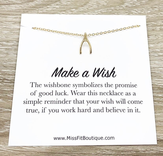 Make a Wish Necklace, Wishbone Pendant, Lucky Charm Jewelry, Gift for Friend, Friendship Jewelry, Gift for Daughter, Birthday Gift for Women