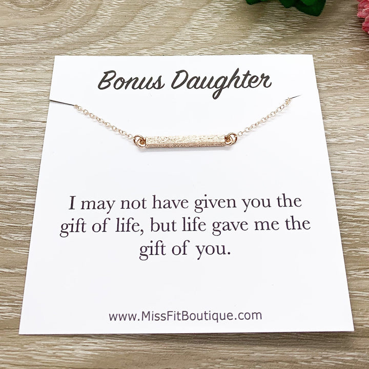 Bonus Daughter Necklace, Rose Gold Bar Necklace, Gift for Stepdaughter, Meaningful Jewelry, Gift from Step Mom, Birthday Gift