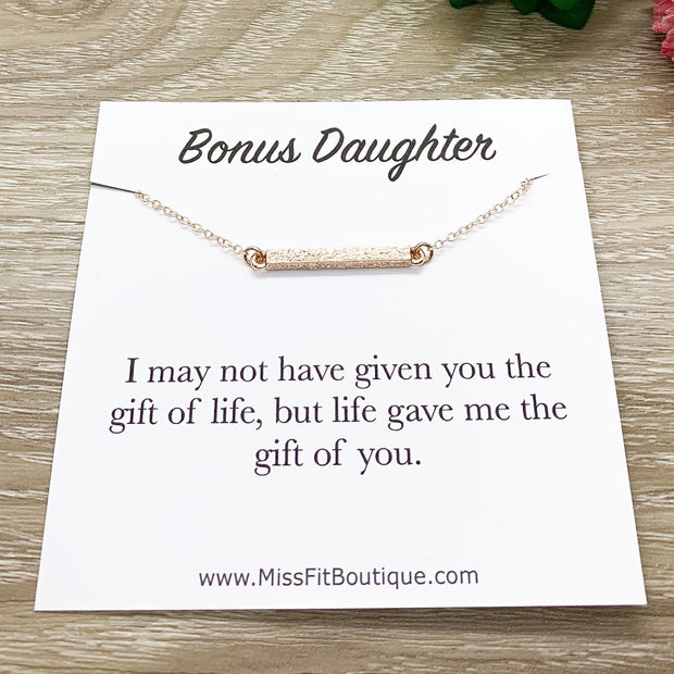 Bonus Daughter Necklace, Rose Gold Bar Necklace, Gift for Stepdaughter, Meaningful Jewelry, Gift from Step Mom, Birthday Gift, Holiday Gift