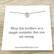 You Are Strong Card, Dainty Cube Crystal Necklace, Uplifting Gift, Silver Square Necklace, Stocking Filler, Simple Reminder, Holiday Gift