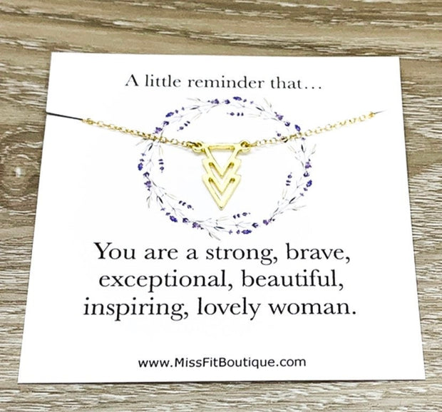 Simple Reminder Gift, Arrow Necklace, Uplifting Gift for Friend, Inspirational Card, You Are Strong, Brave, Affirmation Gift, Dainty Jewelry