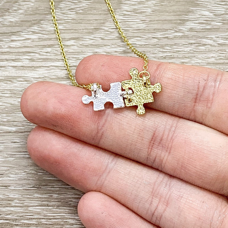 Grandma Necklace, Autism Grandmother Gift, Rose Gold Puzzle Necklace, Silver Puzzle Jewelry, Autism Awareness Necklace, Jigsaw Puzzle Gift