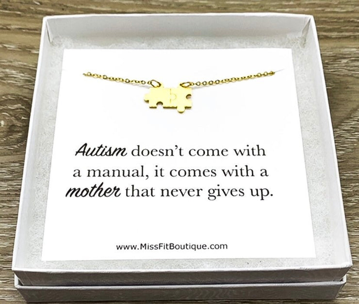 Motherhood Necklace, Autism Parent Gift, Dainty Puzzle Necklace, Silver Puzzle Jewelry, Autism Awareness Necklace, Jigsaw Puzzle Gift