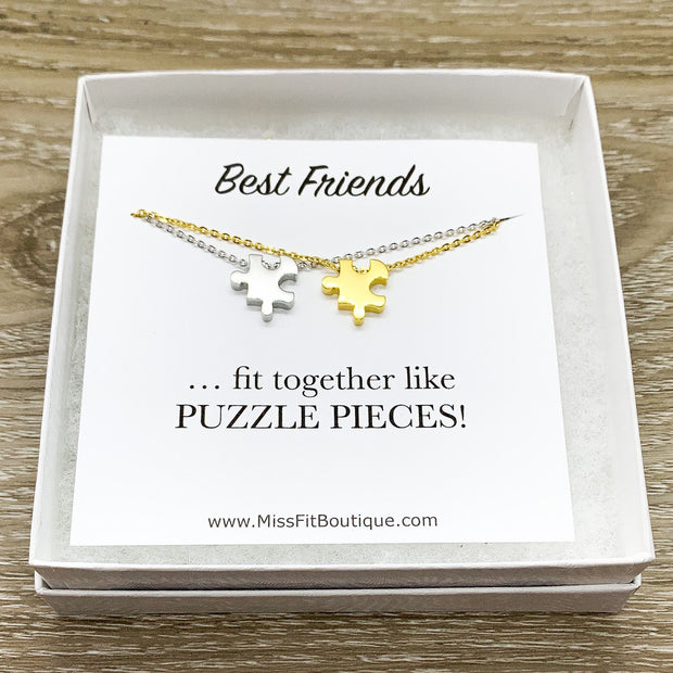 Matching Puzzle Necklace Set, Best Friends Necklaces for 2, Jewelry Set, Friendship Card, Long Distance Friends Gift, Holiday Gift Ideas