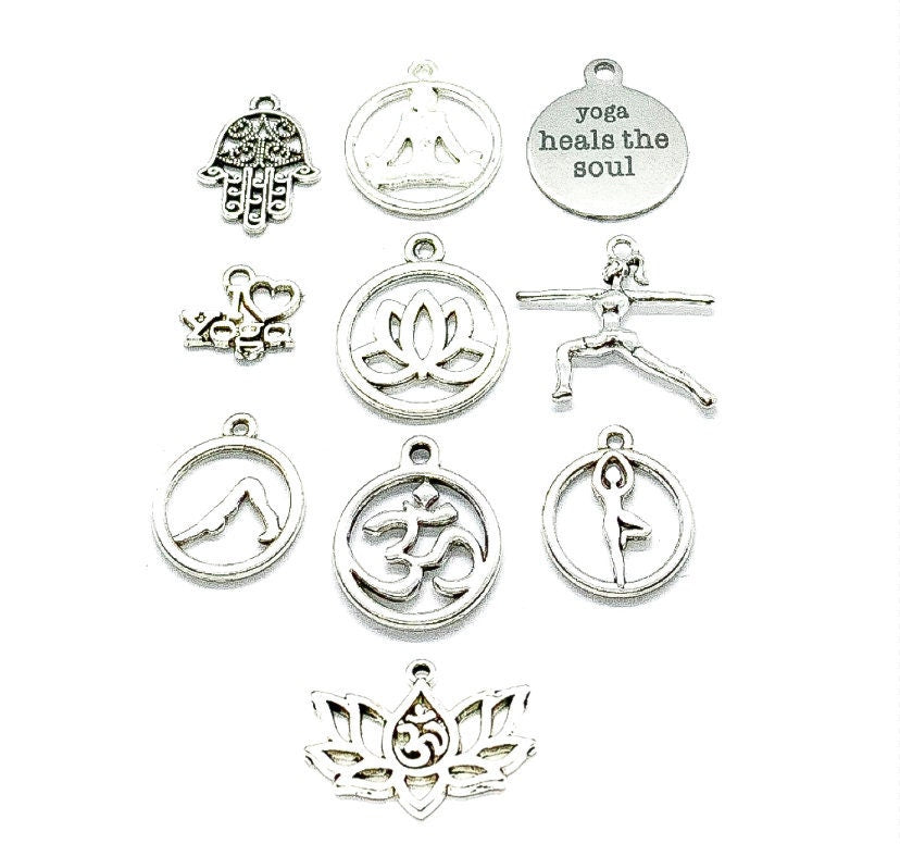 Breloques de yoga, Breloques de fitness, Yogi, Namaste, OHM, Breloques de postures de yoga, Breloque fleur de lotus, Breloque main de Hamsa, Cadeau spirituel, Méditation, Spirituel