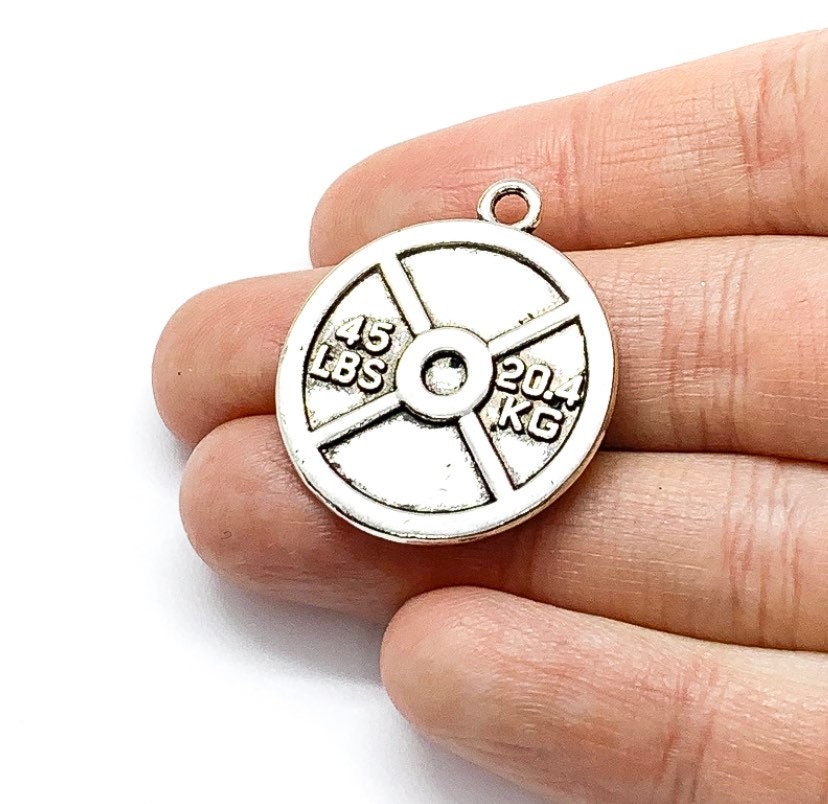 Weightlifting Charms, Fitness Charms, Bodybuilding Charms, Weightloss Charms, Gym Charms, Mini Weight Plate Charms, Stocking Stuffer for Her