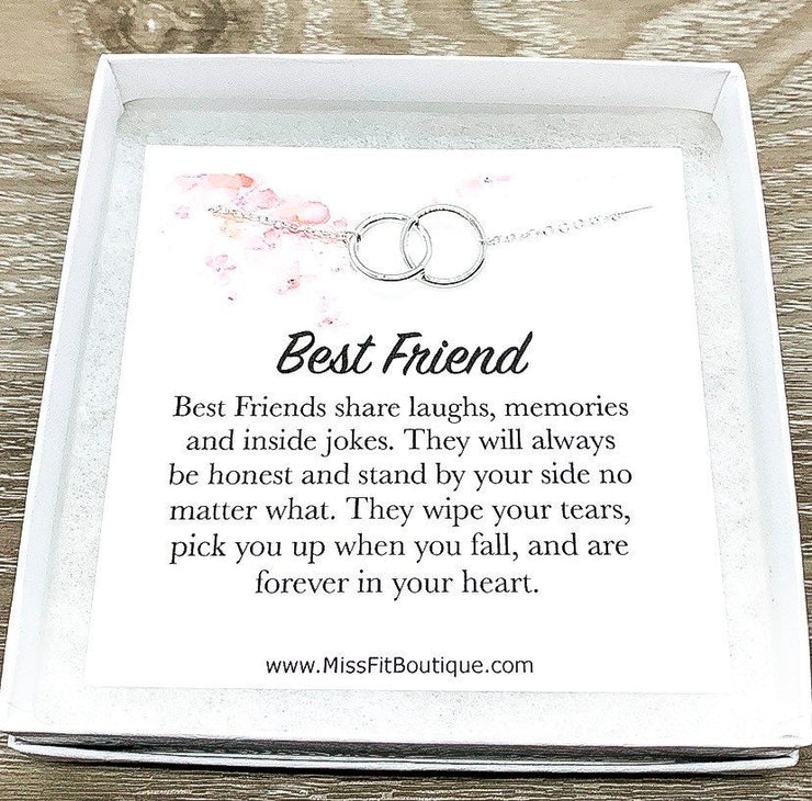 Best Friends Necklace with Gift Box, Linked Circles Necklace, 2 Circle Pendants, Personalized Card, Gift for Bestie, Friend Christmas