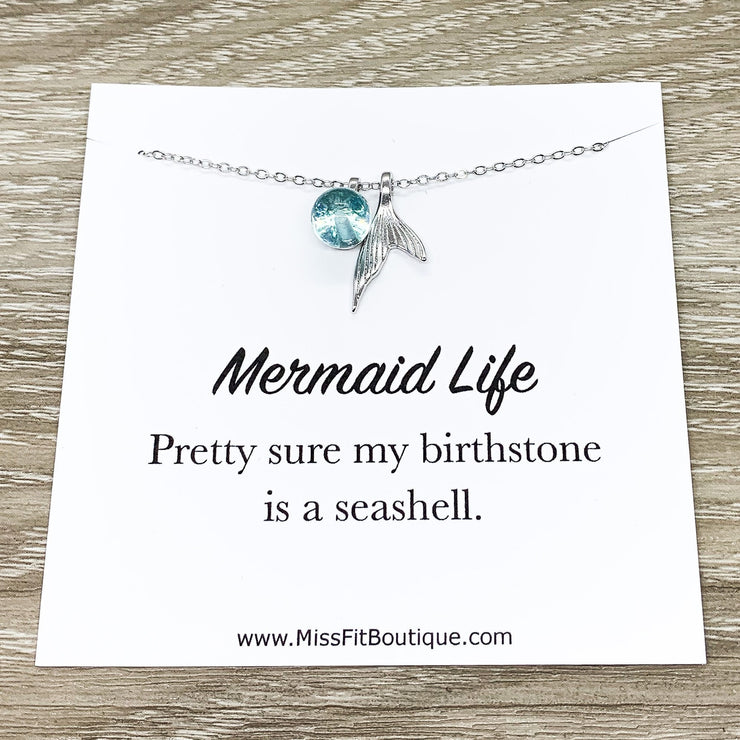 Mermaid Gift, Mermaid Necklace, Blue Crystal Necklace, Sterling Silver Jewelry, Mermaid Life, Friendship Necklace, Free Spirit Gift, Holiday