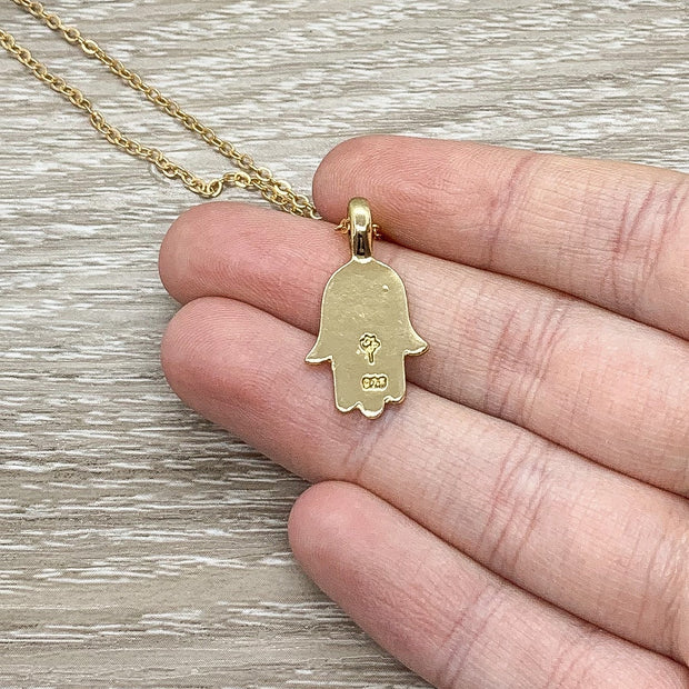 Protection Necklace, Hamsa Hand Pendant Gold, Spiritual Jewelry, Simple Reminder, Hand of Fatima Necklace, Gift for Her, Stocking Stuffer