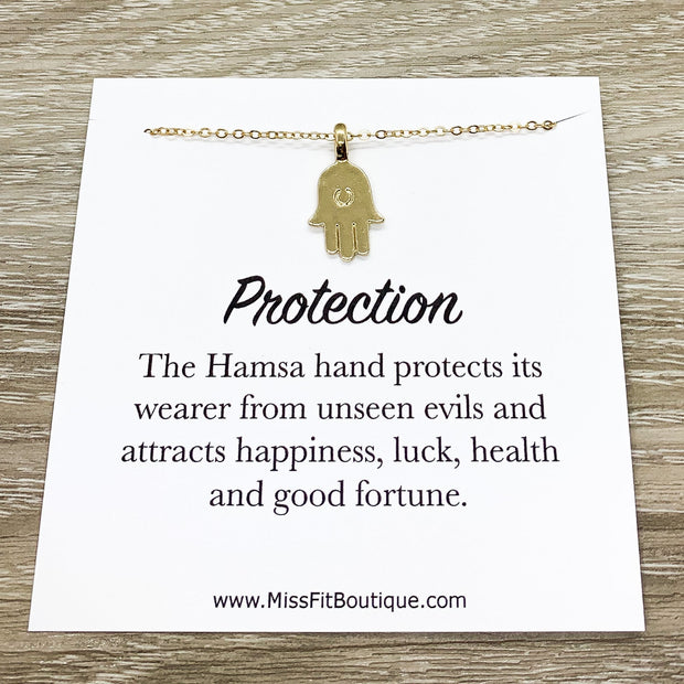 Protection Necklace, Hamsa Hand Pendant Gold, Spiritual Jewelry, Simple Reminder, Hand of Fatima Necklace, Gift for Her, Stocking Stuffer