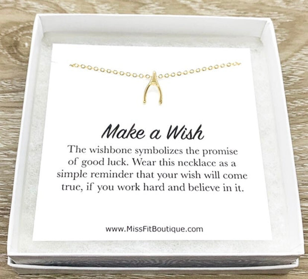 Make a Wish Necklace, Wishbone Pendant, Lucky Charm Jewelry, Gift for Friend, Friendship Jewelry, Gift for Daughter, Birthday Gift for Women