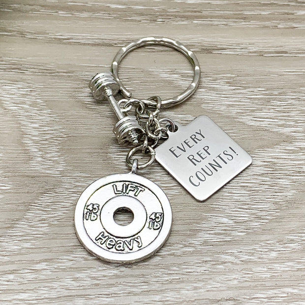 Every Rep Counts, Barbell Charm, Fitness Keychain, Workout Motivation, Gym Accessories, Bodybuilding Keychain, Fitness Instructor Gifts