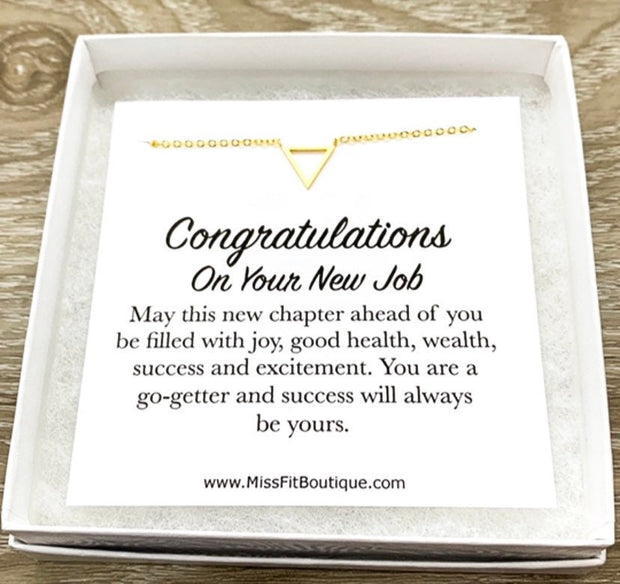 Congratulations Card, New Job Gift, Tiny Triangle Necklace, Work Promotion Gift, New Beginning Gift, Gift for Coworker, Colleague Gift