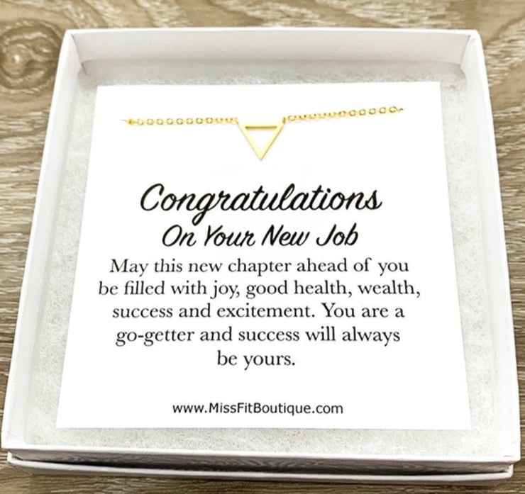 Congratulations Card, New Job Gift, Tiny Triangle Necklace, Work Promotion Gift, New Beginning Gift, Gift for Coworker, Colleague Gift