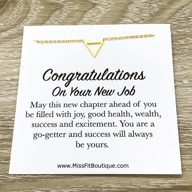 Congratulations Card, New Job Gift, Tiny Triangle Necklace, Work Promotion Gift, New Beginning Gift, Gift for Coworker, Colleague Gift