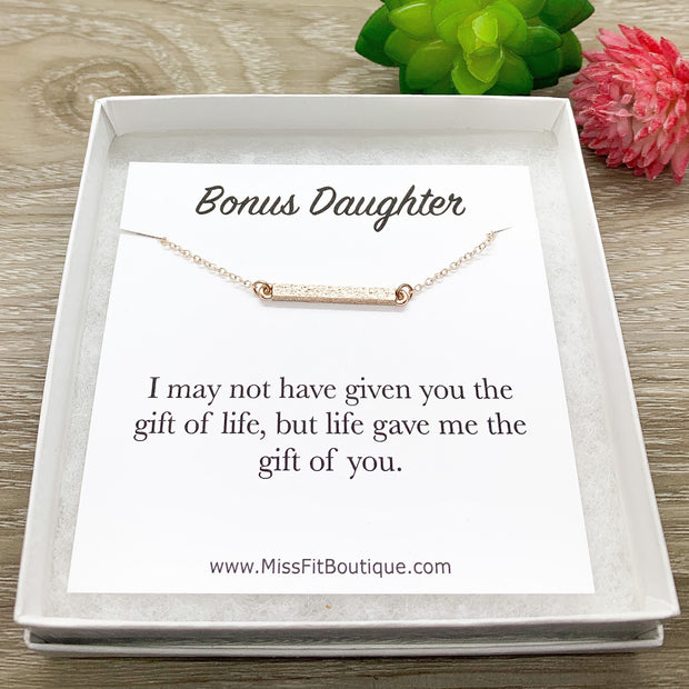 Bonus Daughter Necklace, Rose Gold Bar Necklace, Gift for Stepdaughter, Meaningful Jewelry, Gift from Step Mom, Birthday Gift, Holiday Gift