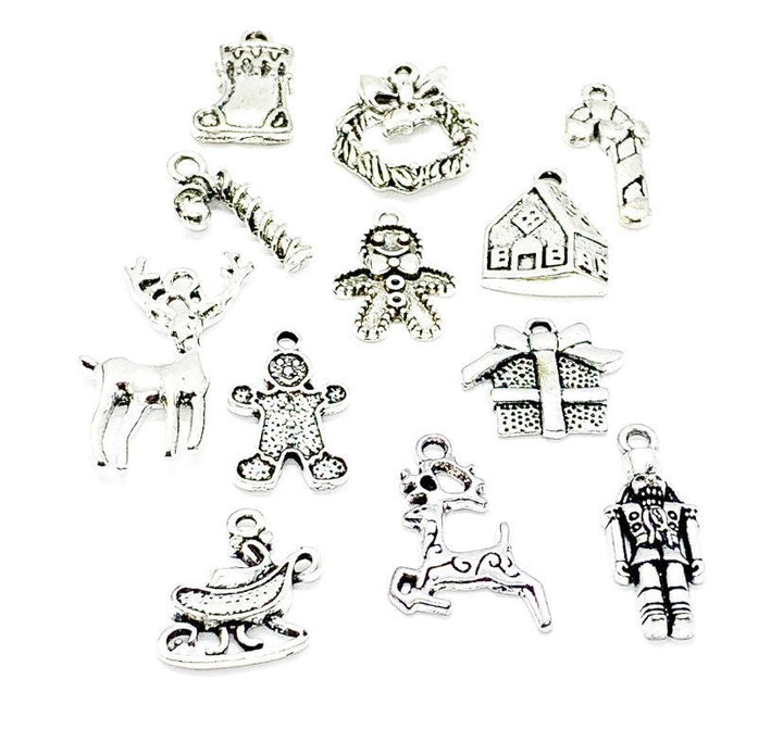 Lot de breloques de Noël, breloque couronne de Noël, breloque renne, breloques de Noël en gros, petit cadeau à glisser dans une chaussette, breloques de Noël