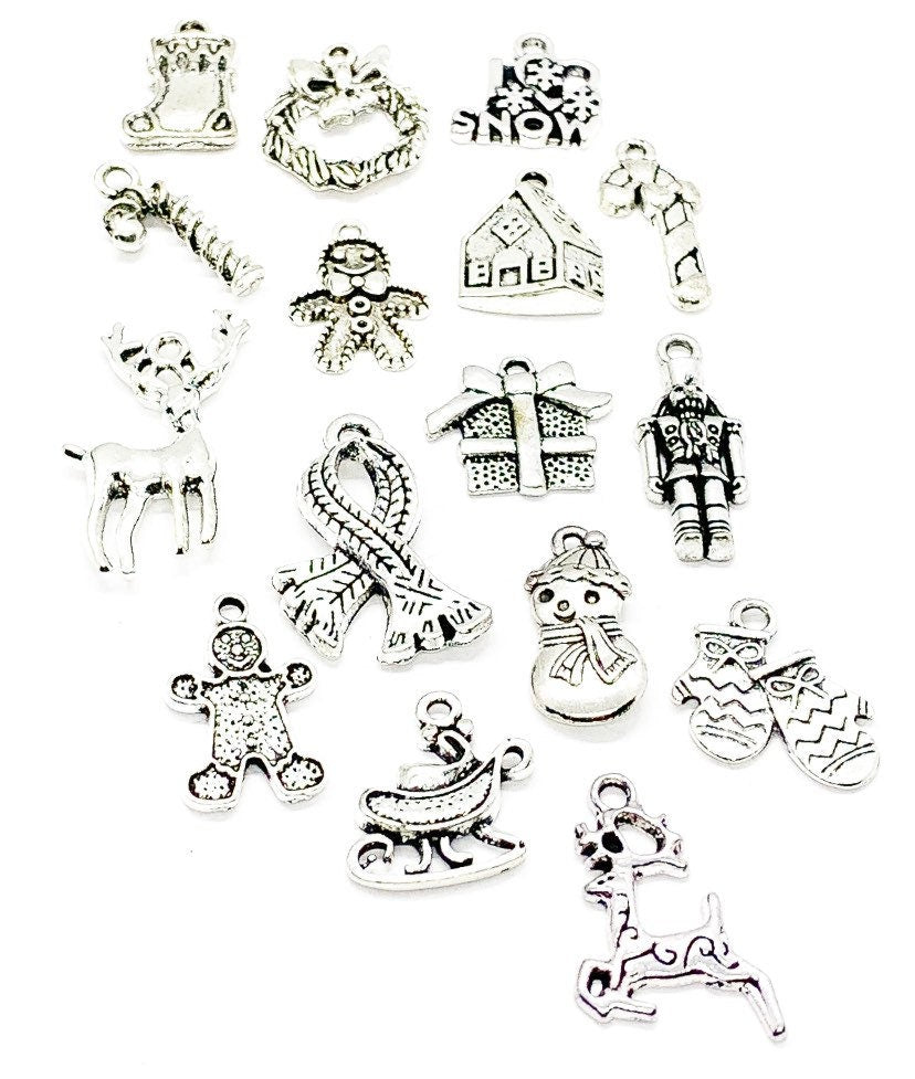 Lot de breloques de Noël, breloque couronne de Noël, breloque renne, breloques de Noël en gros, petit cadeau à glisser dans une chaussette, breloques de Noël