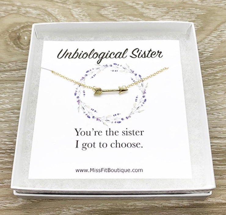 Unbiological Sister Gift, Sideways Arrow Necklace, Soul Sister Gift, Arrow Jewelry, Best Friends Necklace, Sister Birthday Gift, Friends
