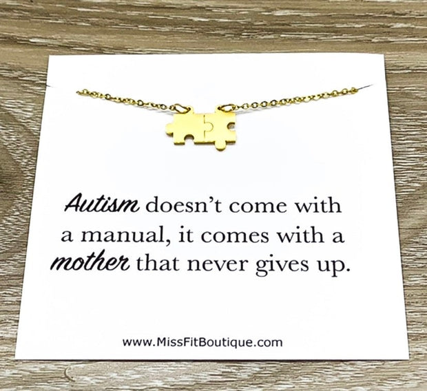 Motherhood Necklace, Autism Parent Gift, Dainty Puzzle Necklace, Silver Puzzle Jewelry, Autism Awareness Necklace, Jigsaw Puzzle Gift