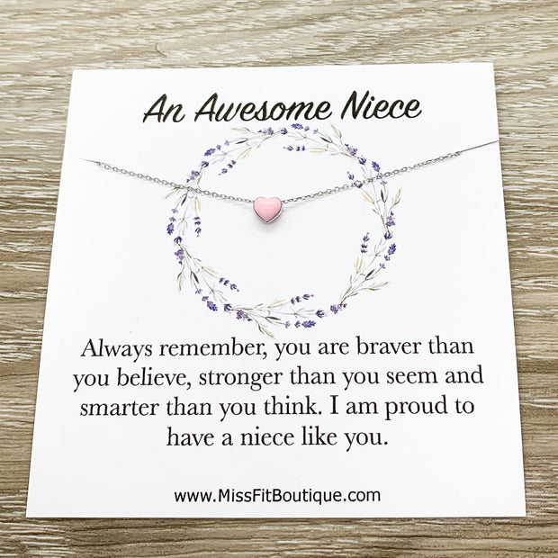 Awesome Niece Gift, Tiny Red Heart Necklace, Goodbye Gift, Always Remember Card, Heart-Shaped Jewelry, Gift from Aunt, Niece Necklace