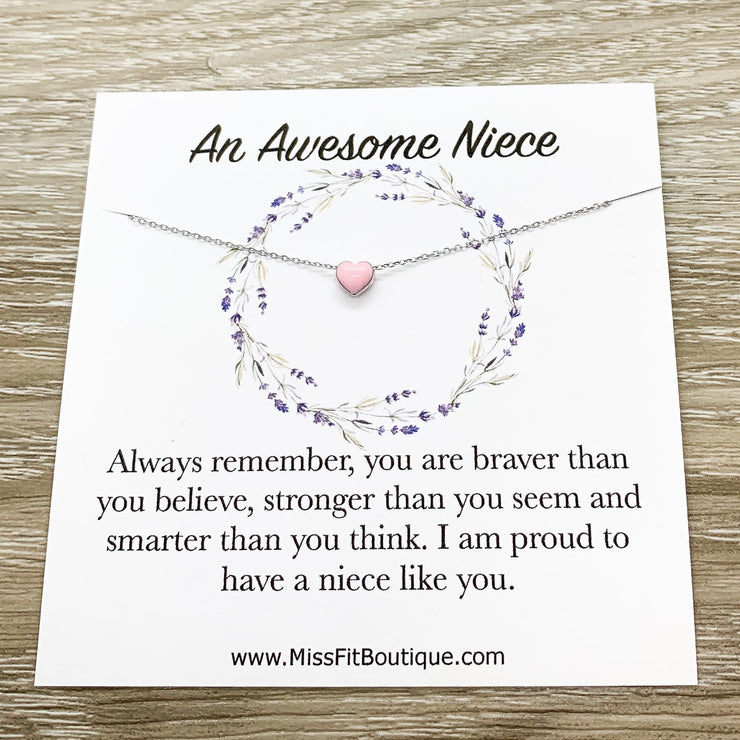 Awesome Niece Gift, Tiny Red Heart Necklace, Goodbye Gift, Always Remember Card, Heart-Shaped Jewelry, Gift from Aunt, Niece Necklace