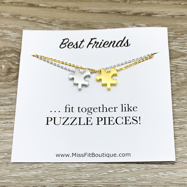 Matching Puzzle Necklace Set, Best Friends Necklaces for 2, Jewelry Set, Friendship Card, Long Distance Friends Gift, Holiday Gift Ideas