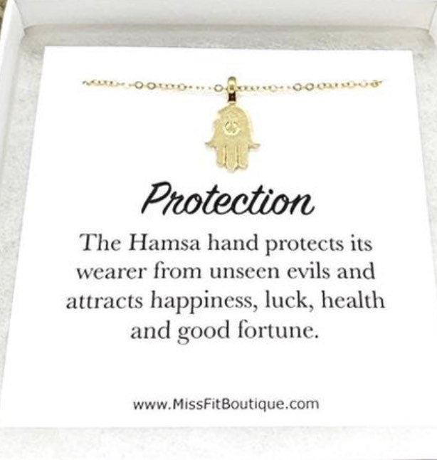 Protection Necklace, Hamsa Hand Pendant Gold, Spiritual Jewelry, Simple Reminder, Hand of Fatima Necklace, Gift for Her, Stocking Stuffer