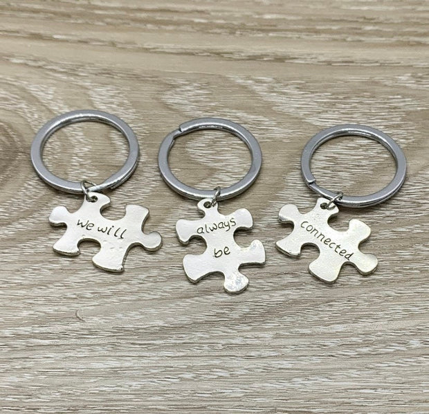 Matching Puzzle Keychain Set for 3, Best Friends Keychains, Always Be Connected, Friendship Keychains, Long Distance Friends Gift, Graduate