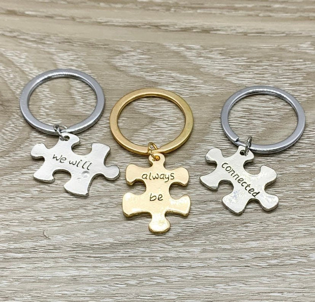 Matching Puzzle Keychain Set for 3, Best Friends Keychains, Always Be Connected, Friendship Keychains, Long Distance Friends Gift, Graduate