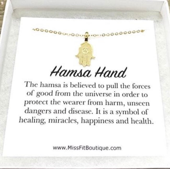 Hamsa Hand Necklace Gold, Protection Gift, Spiritual Jewelry, Simple Reminder Gift, Hand of Fatima Necklace, Gift for Her, Stocking Stuffer