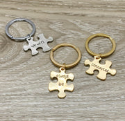 Matching Puzzle Keychain Set for 3, Best Friends Keychains, Always Be Connected, Friendship Keychains, Long Distance Friends Gift, Graduate