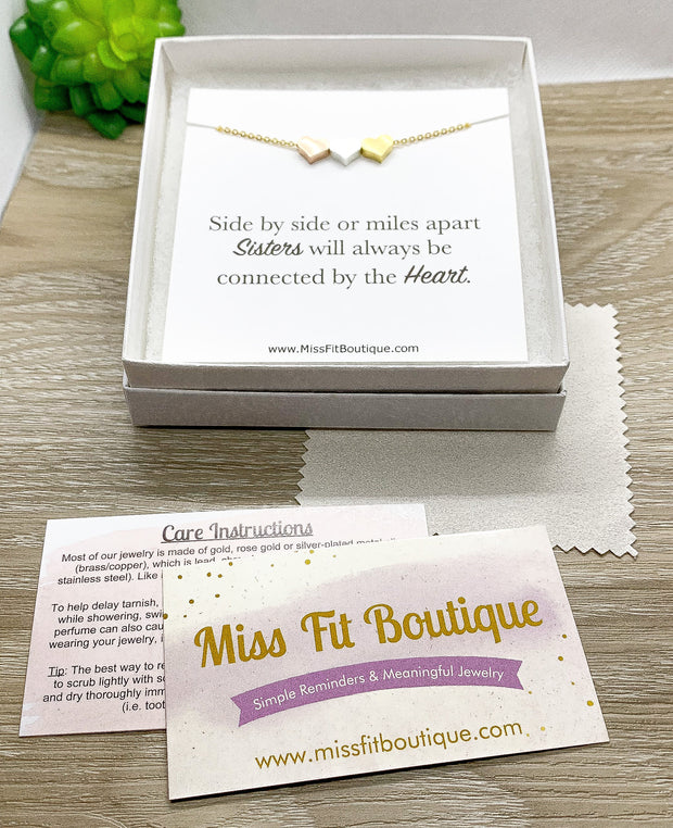 Tiny Compass Necklace Set for 2, Side by Side or Miles Apart Card, Gift from Sister, Sisterhood Jewelry, Sisters Gift, Sorority Jewelry Gift