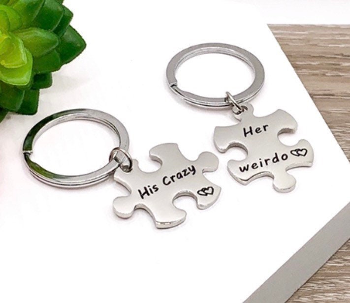 His Crazy, Her Weirdo, Matching Keychains, Jigsaw Puzzle Interlocking Keychain Set for 2, Couples Gift, Friendship Keychain, Anniversary