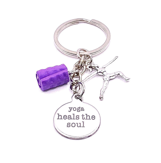 Yoga Keychain, Mini Yoga Mat Keychain, Yoga Heals The Soul Charm, Gift for Yoga Teacher, Yoga Lovers Gift for Her, Cute Yogi Christmas Gift